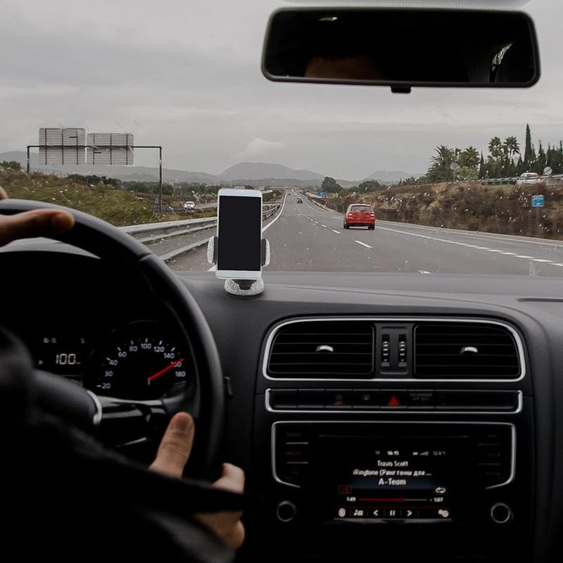 حامل هاتف السيارة العالمي الأبيض لتثبيت على لوحة القيادة مع ترصيع الماس لملاحة GPS - Image 3